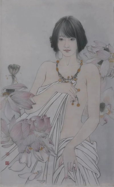 《添香》80X55CM 绢本设色
