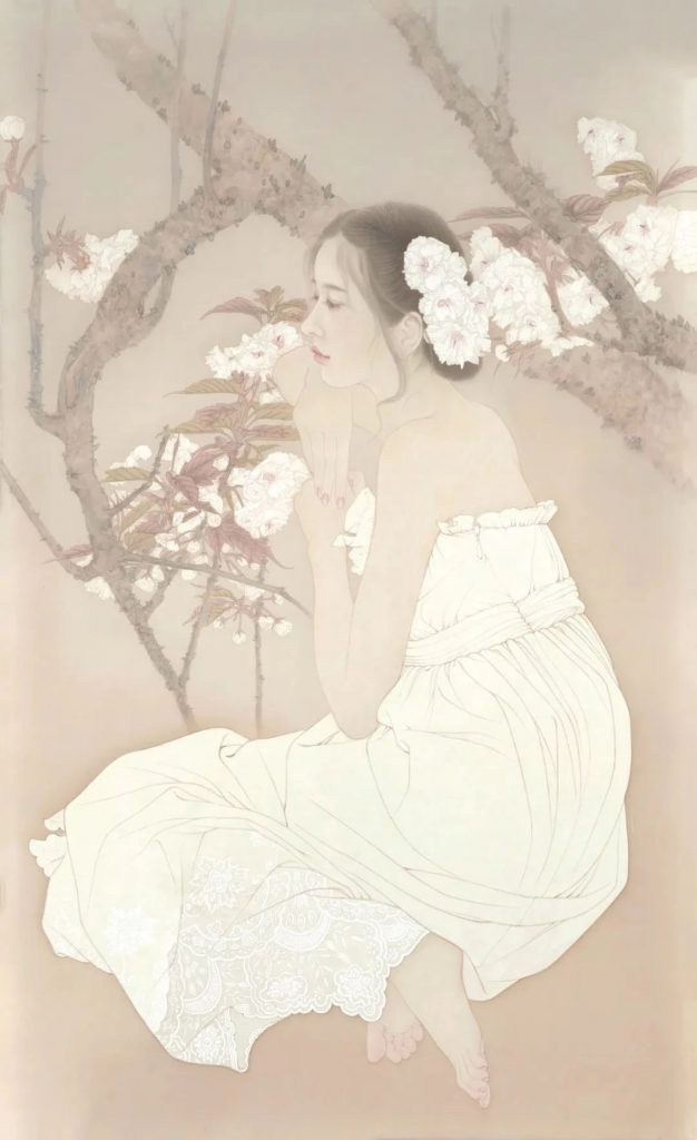 《女人花之樱花》 60X40CM  2019年 绢本设色